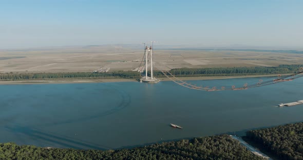 Braila Bridge, Road Suspension Bridge Under Construction alt