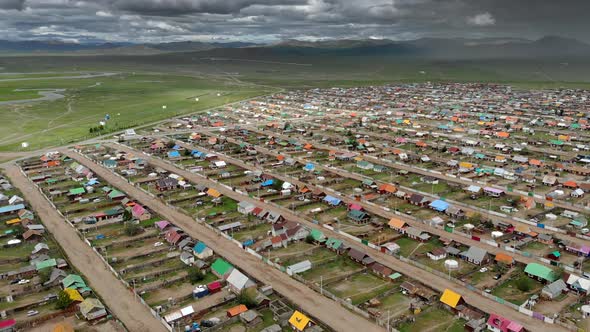 Aerial View of City Landscape of Colorful Houses in Mongolia alt