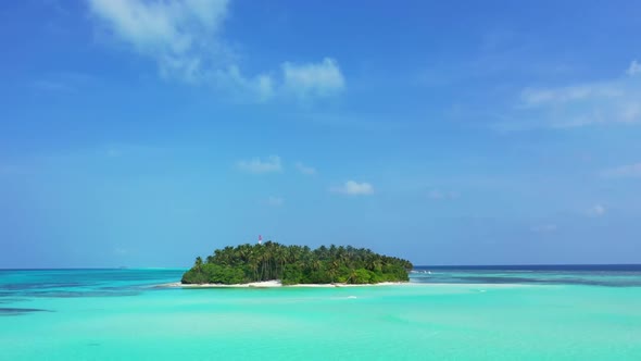 Aerial flying over abstract of exotic tourist beach voyage by blue water with bright sand background alt
