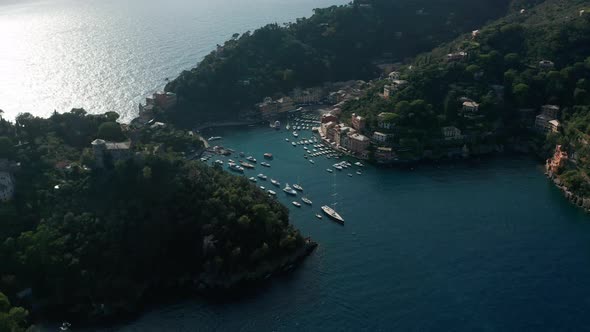 Aerial View. Famous Town of Portofino on Ligurian Sea in Italy. alt