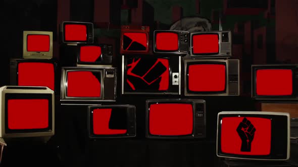 Raised Fist on Retro TV Stack. alt