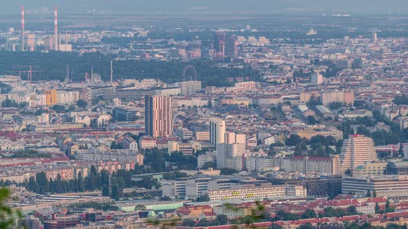Skyline of Vienna From Danube Viewpoint Leopoldsberg Aerial Timelapse alt