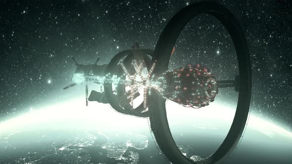 Futuristic Alien Space Station Hud Hologram In Front Of Earth 4k alt