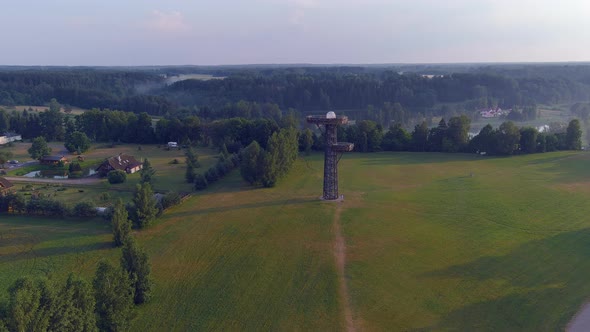 Beautiful Drone Shot of the Pesapuu Lookout Tower in Estonia