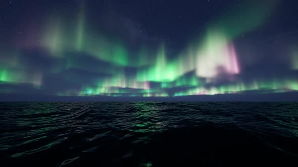 Aurora Borealis Over Sea
