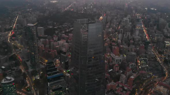 Night Santiago is the capital of Chile (aerial view, drone footage) alt