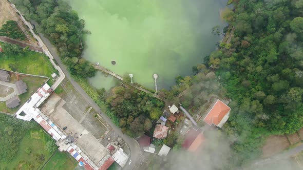 Top view on Telaga Warna lake on Dieng plateau, Java, Indonesia alt