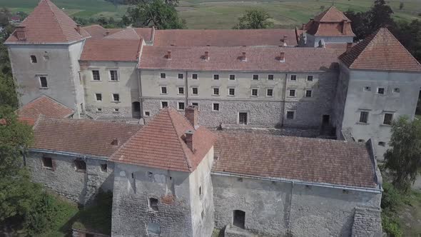 Aerial Famous Ukranian Ruined Svirzh Castle alt