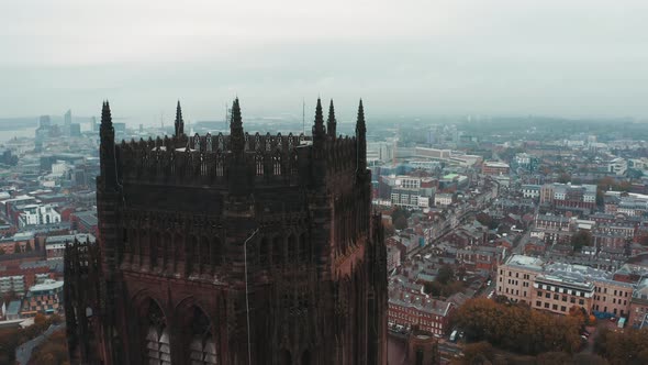 Aerial View of the Liverpool Cathedral or Cathedral Church of Christ alt