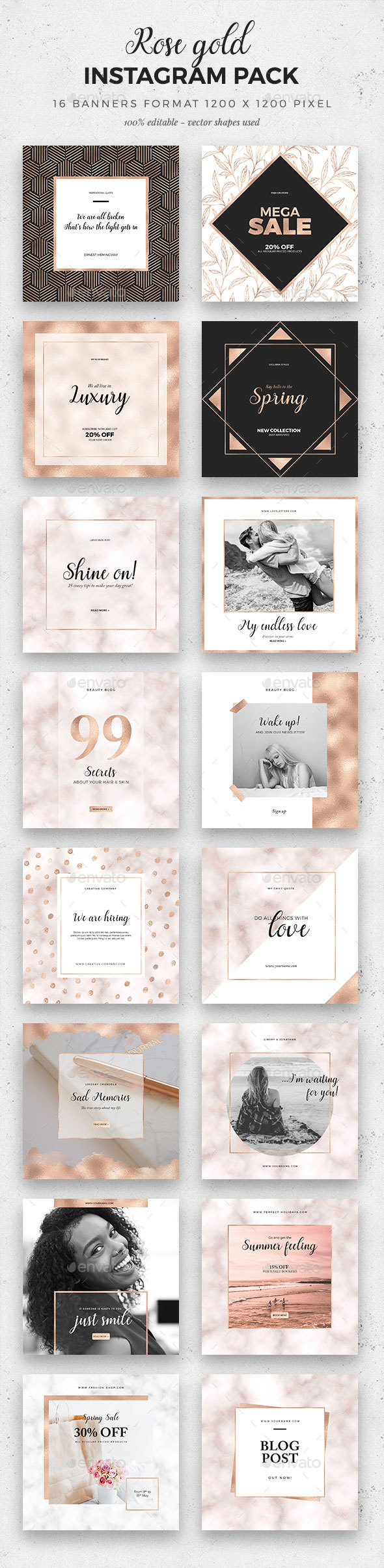Rose Gold Instagram Pack - Social Media Web Elements