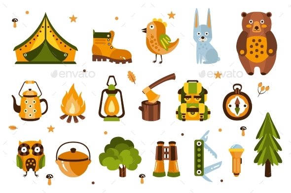 Camping Associated Symbols Illustration - Animals Characters