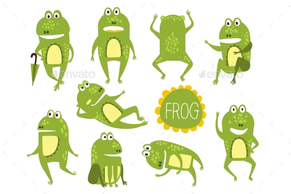Frog Character In Different Poses Childish - Animals Characters