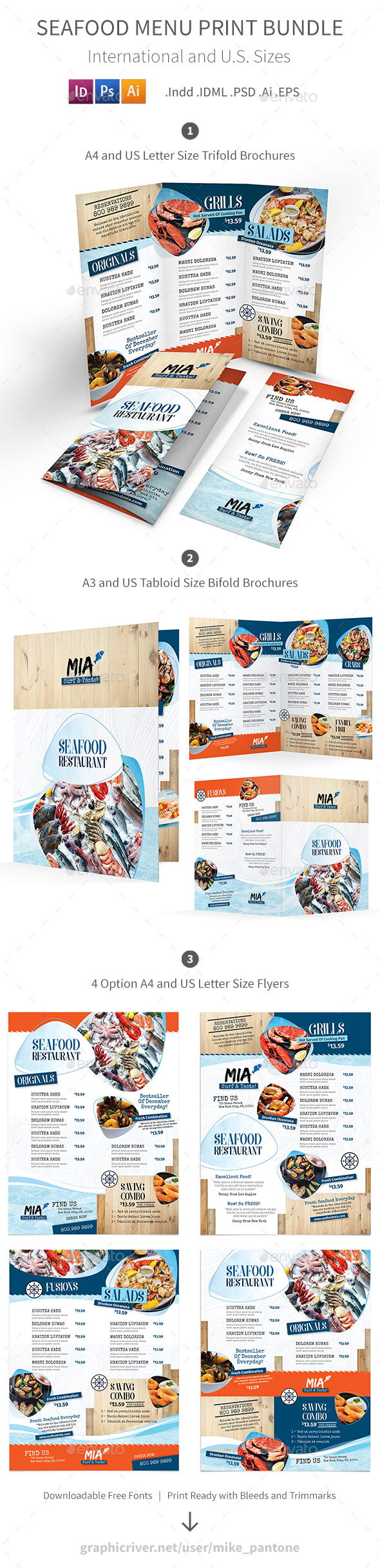 Seafood Restaurant Menu Print Bundle 3 - Food Menus Print Templates