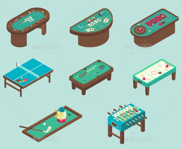 vector tabletop games Isometric Set Flat by Table Icon Vector siberianart Game