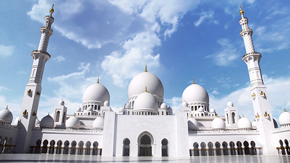 Abu Dhabi Mosque Against The Blue Sky