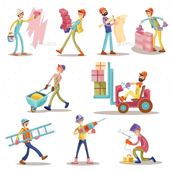 Construction Builders or Workers Men Vector - People Characters