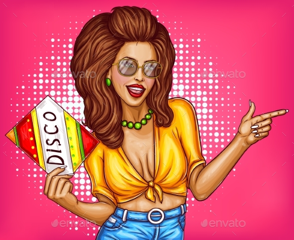 Vector Pin Up Disco Woman in Fashion Glasses - Miscellaneous Vectors