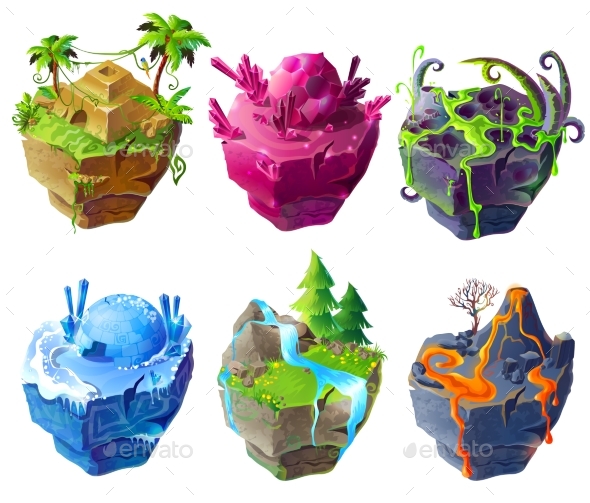 Vector Isometric 3d Fantasy Island Set Game Design - Objects Vectors