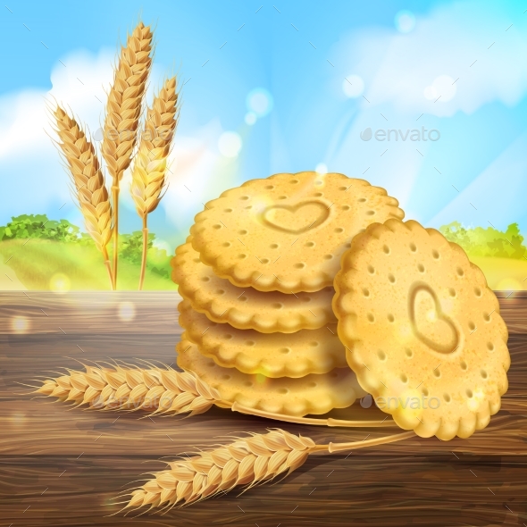Vector Realistic Wheat Cookies Packaging Ad - Food Objects