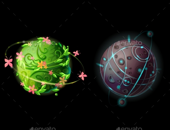 Vector Cartoon Planets for Game Design Set - Miscellaneous Conceptual