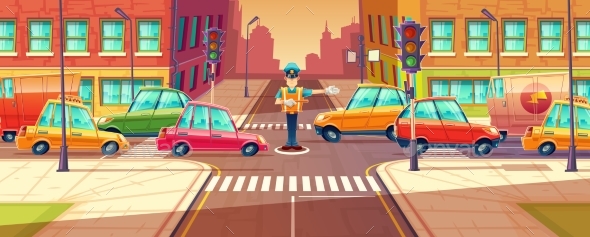 Vector Illustration of Adjusting City Crossroads - Man-made Objects Objects