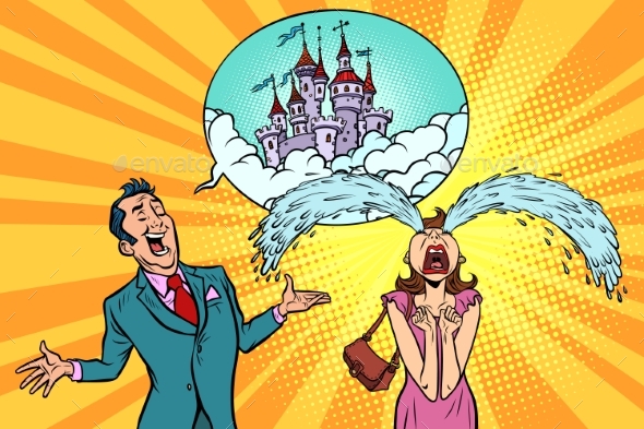 Man Woman Tells the Story of Fairytale Castles - Business Conceptual