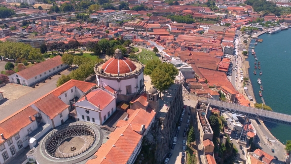 Aerial Video of City Centre with Bridges and Monastery Aerial Video of City Centre with Old Buildings in Porto in Portugal alt