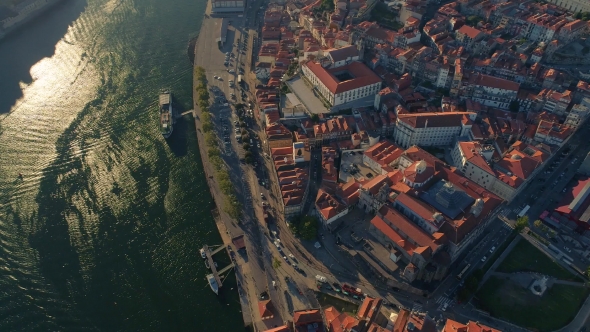 Portugal Porto Aerial Video City Centre Old Buildings Architecture Rooftop alt