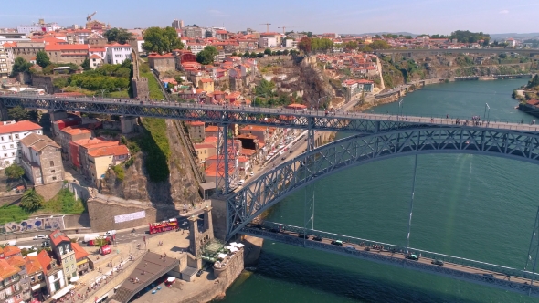Portugal Porto Aerial Video City Centre Bridge Old Architecture Rooftop alt