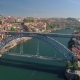 Aerial Video of City Centre with Bridges and Rooftops in Porto in Portugal