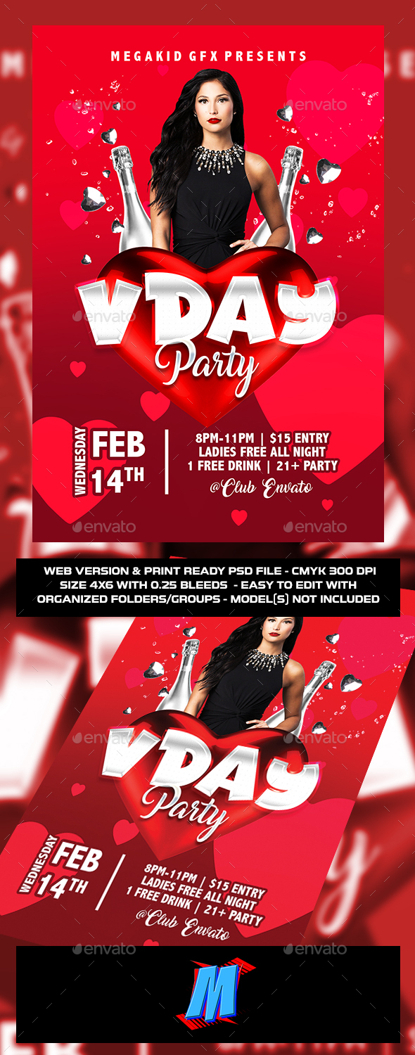 Valentines Day Party Flyer Template - Clubs & Parties Events