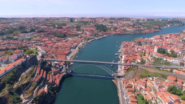 Portugal Porto Aerial Video City Centre Bridge Old Architecture Rooftop alt