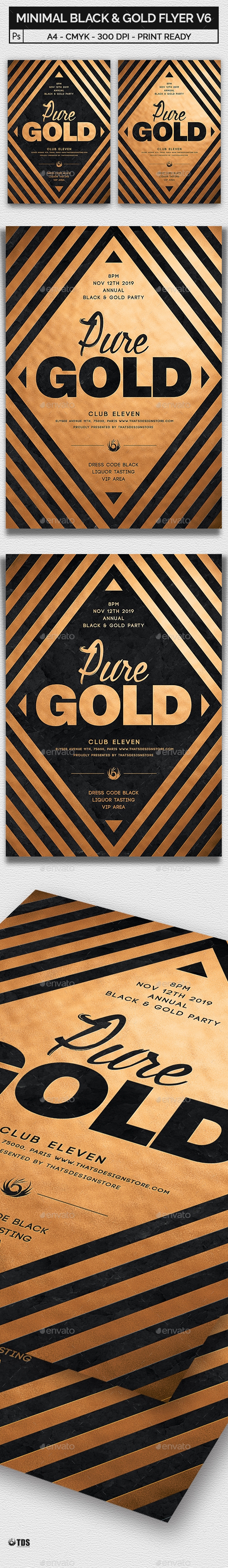 Minimal Black and Gold Flyer Template V6 - Clubs & Parties Events