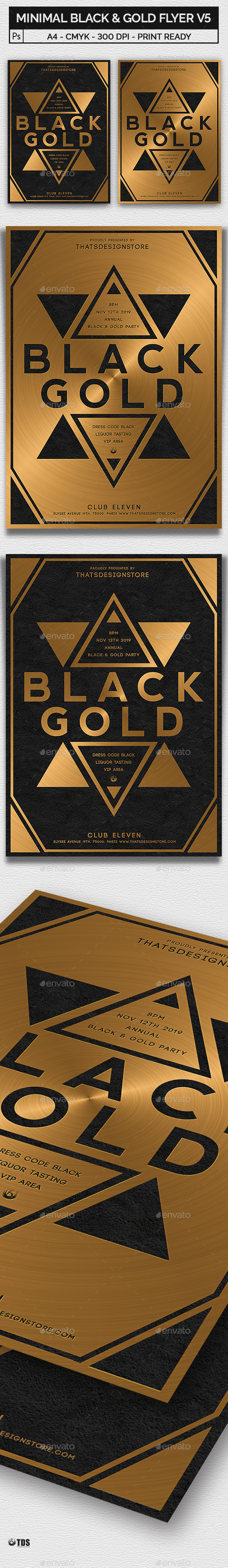 Minimal Black and Gold Flyer Template V5 - Clubs & Parties Events