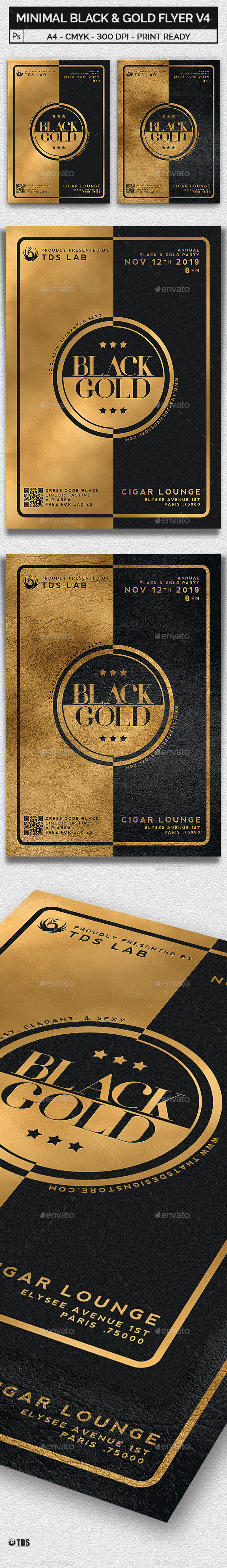 Minimal Black and Gold Flyer Template V4 - Clubs & Parties Events