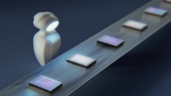 Ai Robot analyzes the database or censorship, blockchain, error correction, monitoring concept. alt