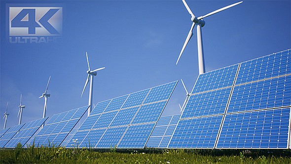 Sun Batteries And Wind Turbines Clean Energy Of Future Ver.1