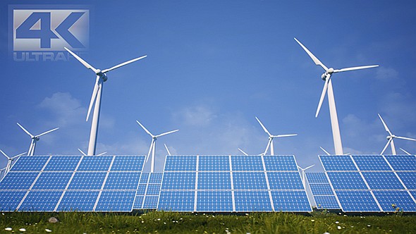 Sun Batteries And Wind Turbines Clean Energy Of Future Ver.2