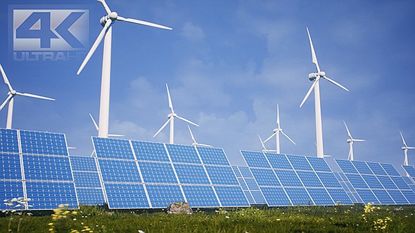 Sun Batteries And Wind Turbines Clean Energy Of Future Ver.3