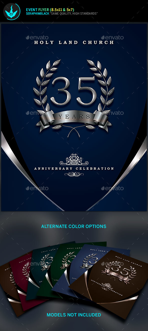 Silver Navy Blue Anniversary Flyer Template - Church Flyers