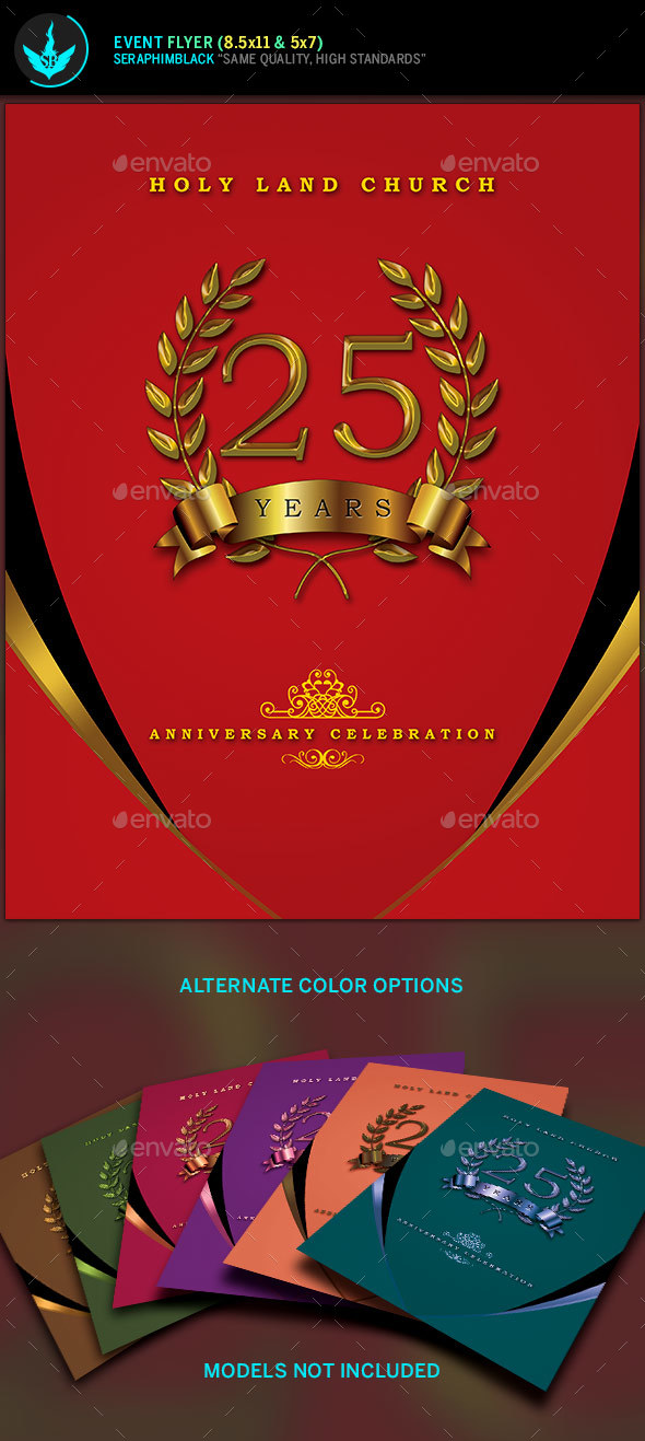 Crimson Gold plus Black Anniversary Flyer Template - Church Flyers