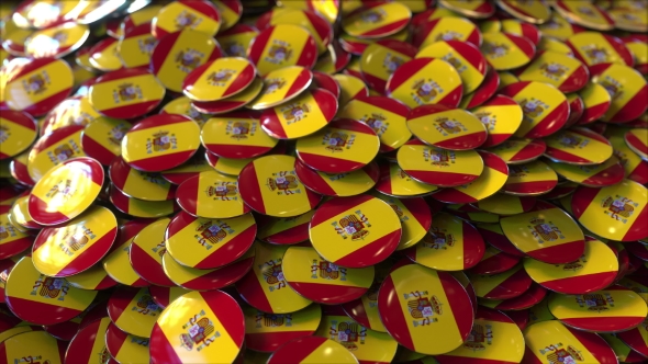 Pile Of Badges Featuring Flags Of Spain Motion Graphics Videohive