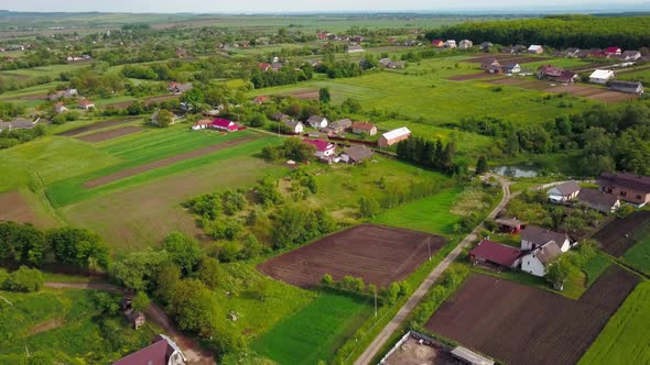 Aerial View of Village and Fields in Western Ukraine