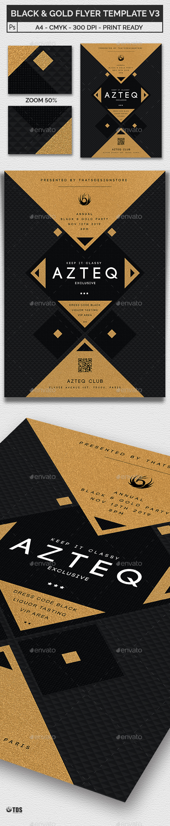 Minimal Black and Gold Flyer Template V3 - Clubs & Parties Events