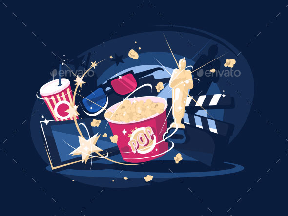 Cinema Accessories Popcorn and 3D Glasses - Miscellaneous Vectors
