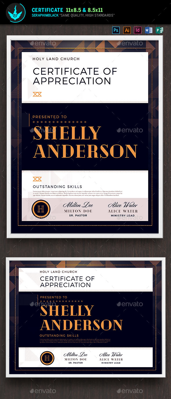 Art Deco Modern Church Certificate Template - Certificates Stationery