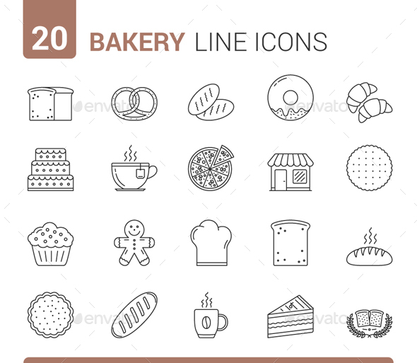 Bakery Line Icons - Food Objects