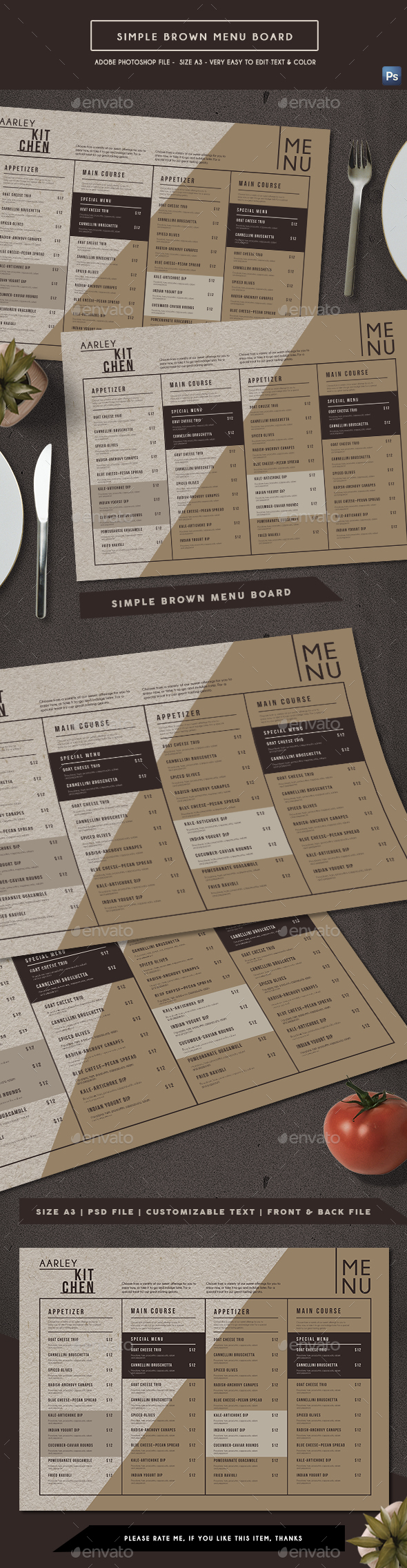 Simple Brown Menu Board - Food Menus Print Templates