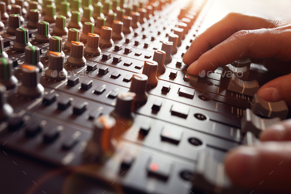 Sound recording studio mixer desk - Stock Photo - Images