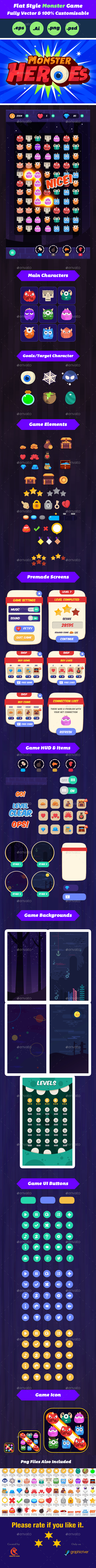 Monster Match 3 Game UI - Game Kits Game Assets
